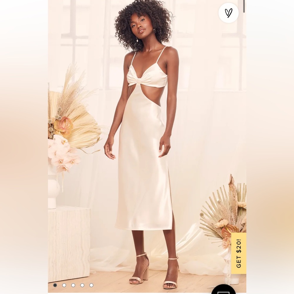 Lulus Need My Love Cutout Ivory Satin Midi Dress NWT